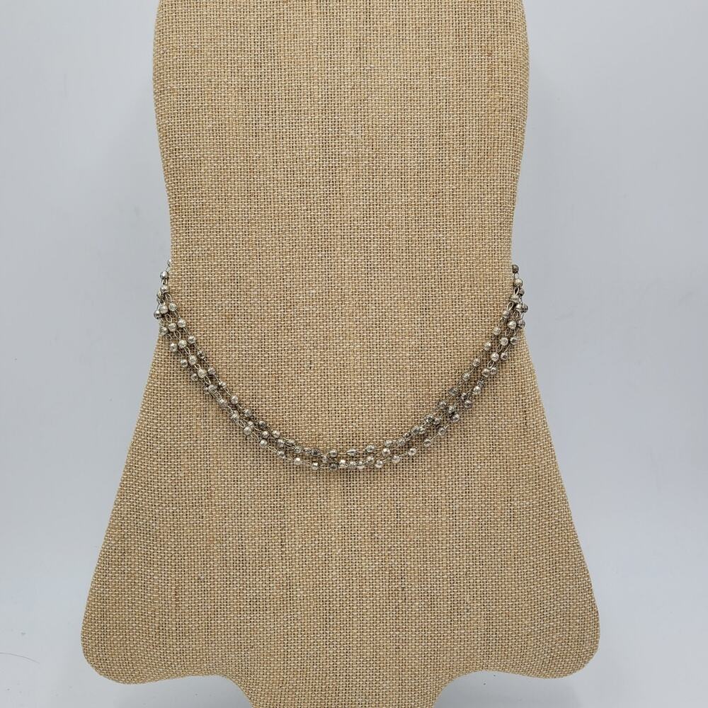 Vtg Napier Three Layered Beaded Necklace Women 18" Silver Tone Metal Ball Signed